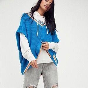 Free People Clyde Oversized Knit Sweater Vest Blue Orange White Size Medium